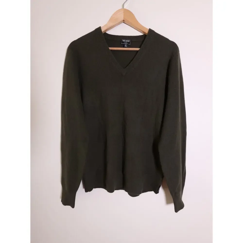 Todd Snyder New York 100% Cashmere V-Neck Sweater Olive Green Men’s Size M